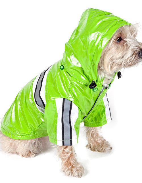 Load image into Gallery viewer, Pet Life ® 'Reflecta-Glow' Reflective Waterproof Adjustable Dog Raincoat Jacket w/ Removable Hood
