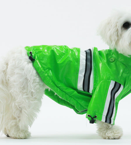 Pet Life ® 'Reflecta-Glow' Reflective Waterproof Adjustable Dog Raincoat Jacket w/ Removable Hood