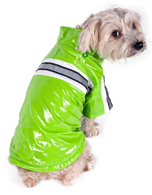 Load image into Gallery viewer, Pet Life ® 'Reflecta-Glow' Reflective Waterproof Adjustable Dog Raincoat Jacket w/ Removable Hood
