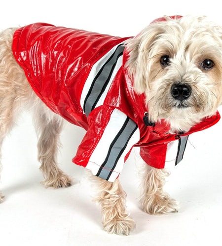 Pet Life ® 'Reflecta-Glow' Reflective Waterproof Adjustable Dog Raincoat Jacket w/ Removable Hood