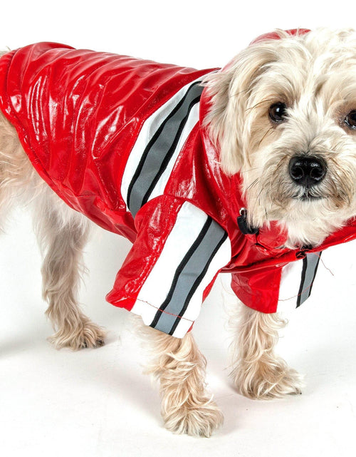 Load image into Gallery viewer, Pet Life ® 'Reflecta-Glow' Reflective Waterproof Adjustable Dog Raincoat Jacket w/ Removable Hood

