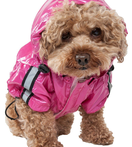 Pet Life ® 'Reflecta-Sport' Multi-Adjustable Reflective Weather-Proof Dog Raincoat w/ Removable Hood