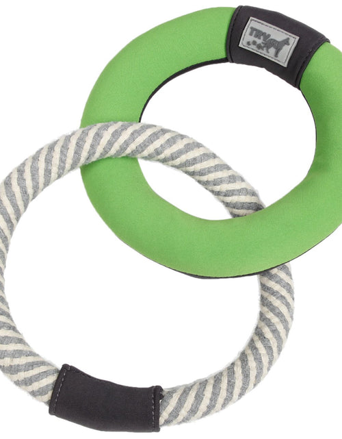 Load image into Gallery viewer, Pet Life ® 'Ring Toss' Dual-Connecting Jute Rope and Floating Ring Dog Toy
