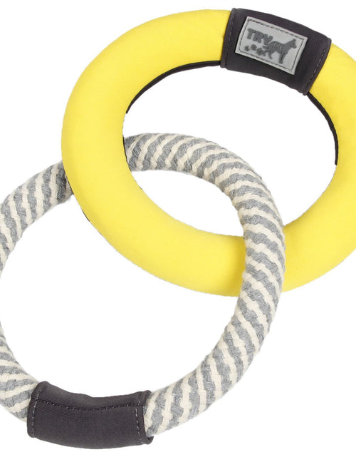 Load image into Gallery viewer, Pet Life ® 'Ring Toss' Dual-Connecting Jute Rope and Floating Ring Dog Toy
