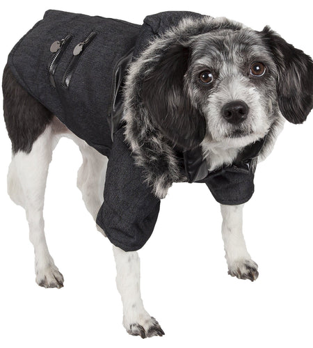Pet Life ® 'Ruff-Choppered' Denim Fashioned Wool Dog Coat Jacket