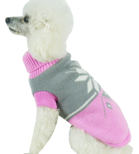Pet Life ® Snow Flake Cable-Knitted Ribbed Fashion Turtle Neck Dog Sweater