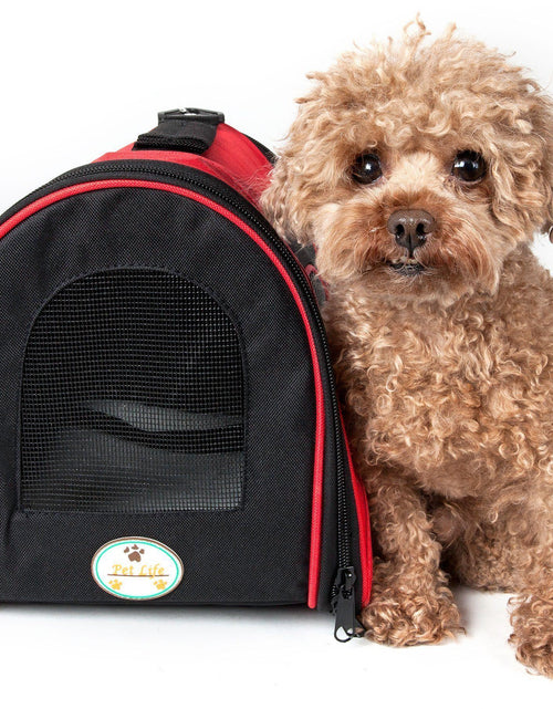 Load image into Gallery viewer, Pet Life ® Sporty Mesh Airline Approved Zippered Folding Collapsible Travel Pet Dog Carrier
