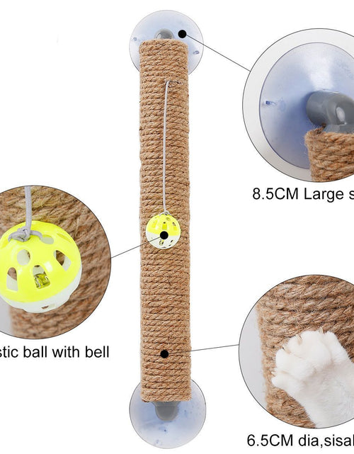 Load image into Gallery viewer, Pet Life ® 'Stick N' Claw' Sisal Rope and Toy Suction Cup Stick Shaped Cat Scratcher
