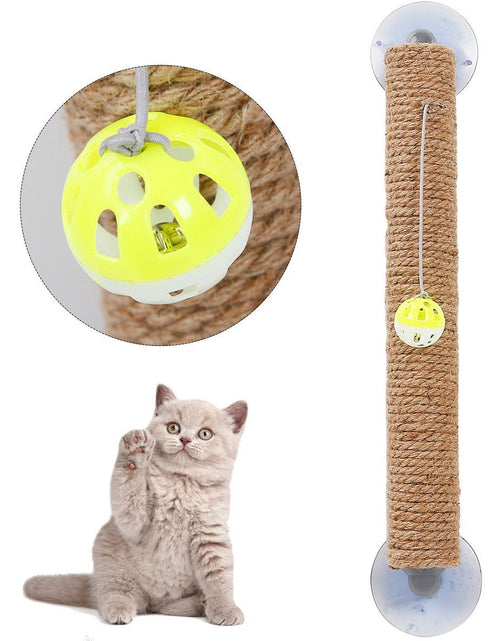 Load image into Gallery viewer, Pet Life ® 'Stick N' Claw' Sisal Rope and Toy Suction Cup Stick Shaped Cat Scratcher
