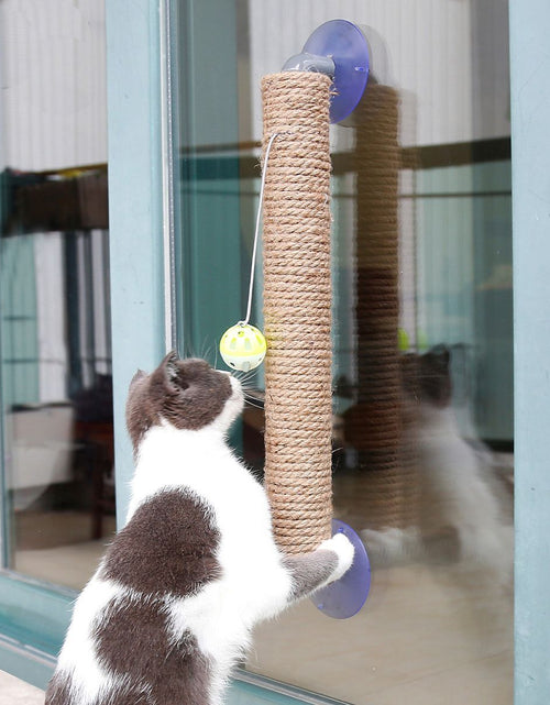Load image into Gallery viewer, Pet Life ® 'Stick N' Claw' Sisal Rope and Toy Suction Cup Stick Shaped Cat Scratcher
