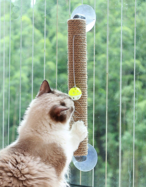 Load image into Gallery viewer, Pet Life ® 'Stick N' Claw' Sisal Rope and Toy Suction Cup Stick Shaped Cat Scratcher

