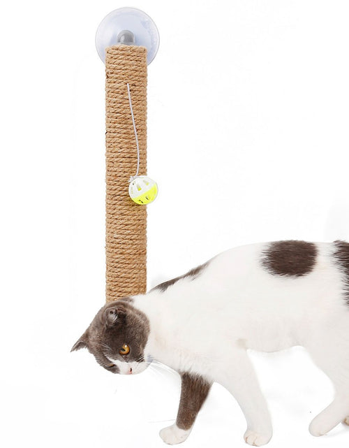 Load image into Gallery viewer, Pet Life ® 'Stick N' Claw' Sisal Rope and Toy Suction Cup Stick Shaped Cat Scratcher
