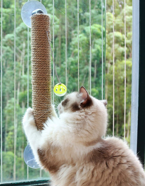 Load image into Gallery viewer, Pet Life ® 'Stick N' Claw' Sisal Rope and Toy Suction Cup Stick Shaped Cat Scratcher
