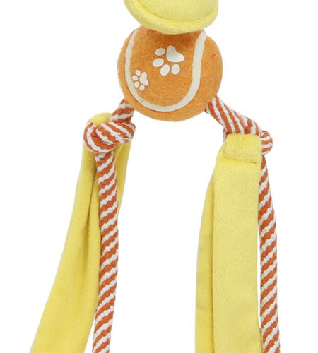 Pet Life ® 'Tennis Pawl' Rope  Squeaker and Crinkle Tennis Dog Toy