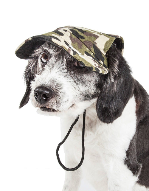 Load image into Gallery viewer, Pet Life ®  'Torrential Downfour' Camouflage UV Protectant Adjustable Fashion Dog Hat Cap
