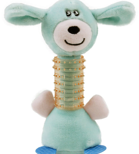 Pet Life ® Totty-Chew' Plush and Rubber Squeaking Newborn Teething Cat and Dog Toy