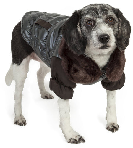 Pet Life ® Track-Collared' Metallic Ultra Fur 3M Insulated Pet Dog Jacket