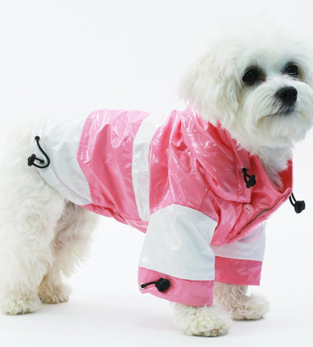 Pet Life ® 'Two-Tone' Waterproof Adjustable Dog Raincoat Jacket w/ Removable Hood