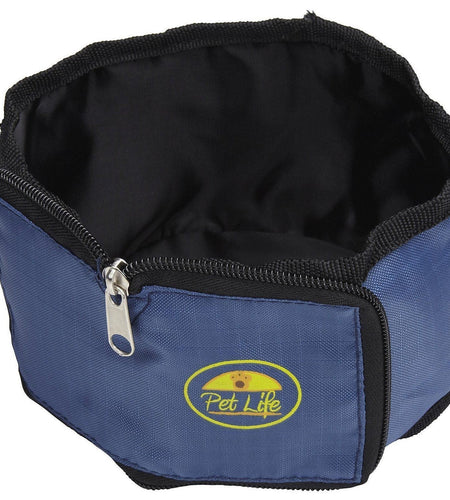 Pet Life ® Wallet Folding Waterproof Zippered Folding Pet Travel Cat and Dog Bowl