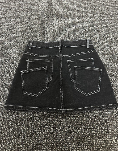 Load image into Gallery viewer, HTD Women's Sexy Mini Denim Skirt Irregular Pockets Dark Grey Size XXL

