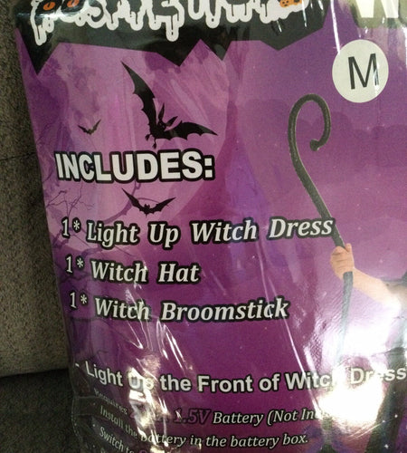 Poshetion Light-Up Witch Costume Dress Hat Broom Size M Child Medium