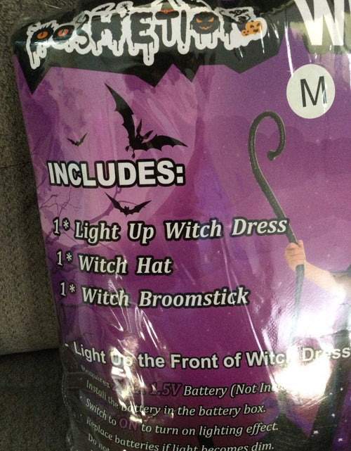 Load image into Gallery viewer, Poshetion Light-Up Witch Costume Dress Hat Broom Size M Child Medium
