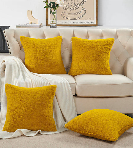 VAKADO Yellow Corduroy Couch Throw Pillow Covers 16x16 Set of 4