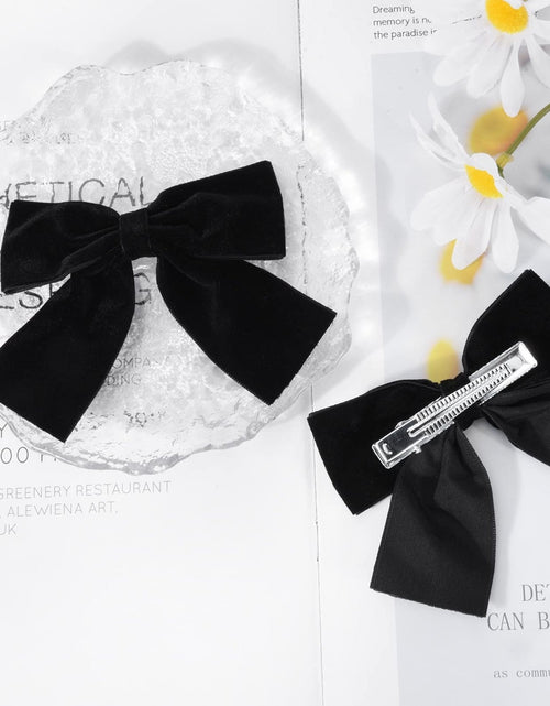 Load image into Gallery viewer, Aileam Velvet Hair Bows 2PCS Black 4" Big Fall Alligator Clips
