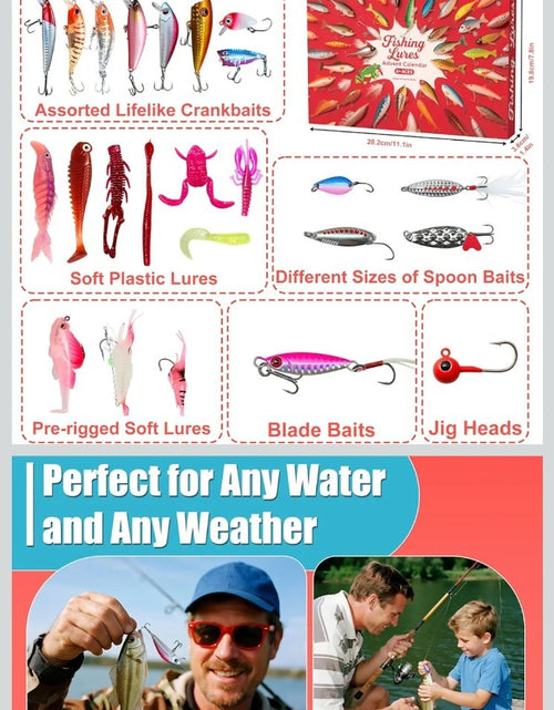 Load image into Gallery viewer, Fishing Advent Calendar 2025 Fishing Lures Kit Red Fish Shape 13.98in
