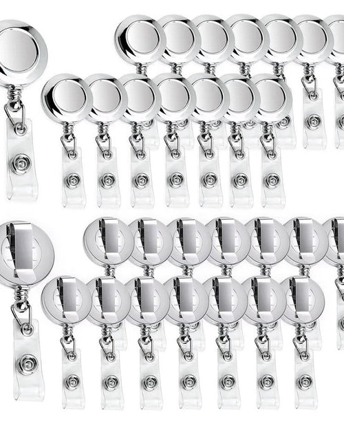Load image into Gallery viewer, Frascati Silver Retractable Metal Badge Reels 24 Inch Cord 30 Pack
