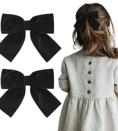 Aileam Velvet Hair Bows 2PCS Black 4" Big Fall Alligator Clips