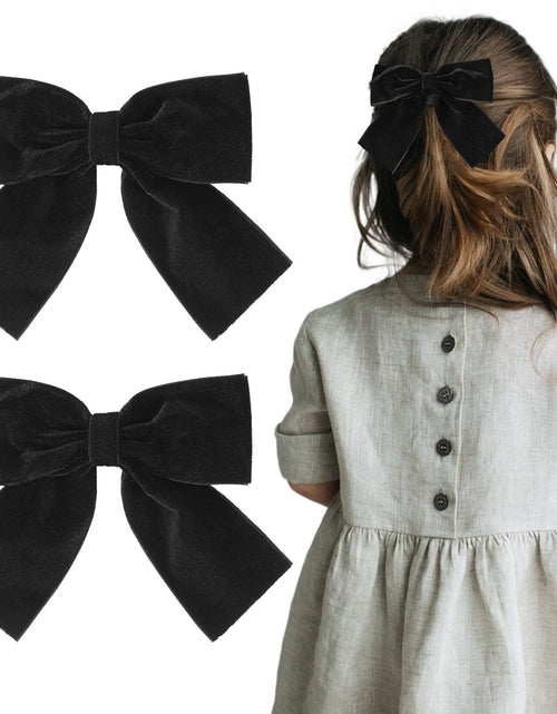 Load image into Gallery viewer, Aileam Velvet Hair Bows 2PCS Black 4" Big Fall Alligator Clips
