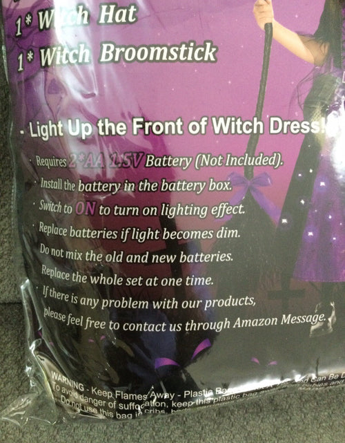 Load image into Gallery viewer, Poshetion Light-Up Witch Costume Dress Hat Broom Size M Child Medium
