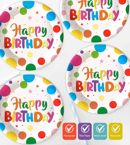 LeZakaa Birthday Paper Plates Set 50pcs 7 & 9 Inch Happy Birthday Balloon
