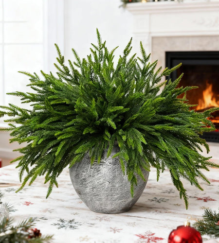 16 Pcs Norfolk Pine Branch 18in Artificial Christmas Green Plastic