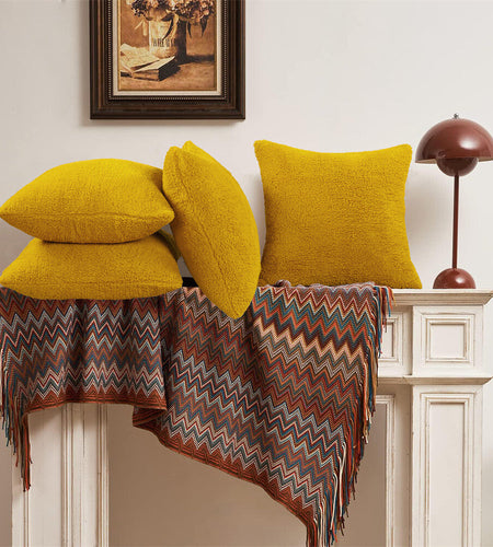 VAKADO Yellow Corduroy Couch Throw Pillow Covers 16x16 Set of 4