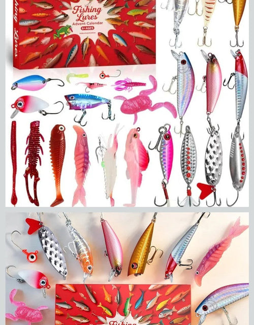 Load image into Gallery viewer, Fishing Advent Calendar 2025 Fishing Lures Kit Red Fish Shape 13.98in
