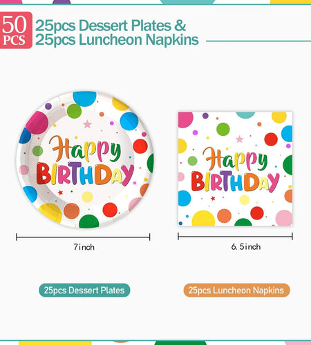 LeZakaa Birthday Paper Plates Set 50pcs 7 & 9 Inch Happy Birthday Balloon