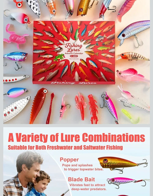 Load image into Gallery viewer, Fishing Advent Calendar 2025 Fishing Lures Kit Red Fish Shape 13.98in
