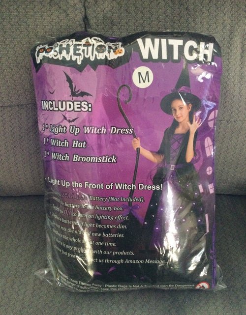 Load image into Gallery viewer, Poshetion Light-Up Witch Costume Dress Hat Broom Size M Child Medium
