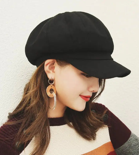 Octagonal Woolen Beret Hat for Casual Wear