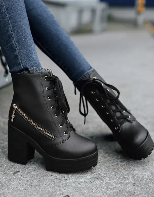 Load image into Gallery viewer, Women's Vintage Martin Ankle Boots with Chunky Heels

