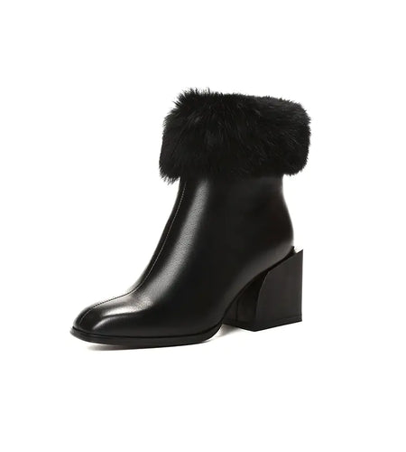 Genuine Leather Women's Boots with Chunky Heels