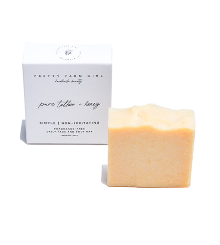 Pure Tallow + Honey Fragrance Free Handmade Tallow and Goat Milk Soap Bar