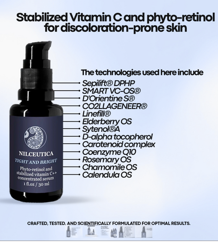 TIGHT AND BRIGHT, an Advanced Gentle Phyto-Retinol and Vitamin C Face Serum, 12 Innovative Technologies, 55% High-Performance Cosmeceuticals