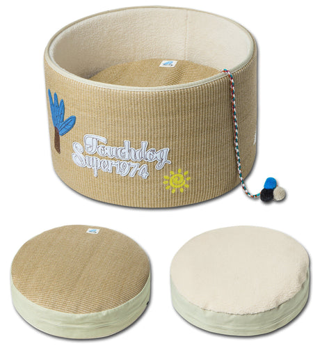 Touchcat 'Claw-ver Nest' Rounded Scratching Cat Bed w/ Teaser Toy