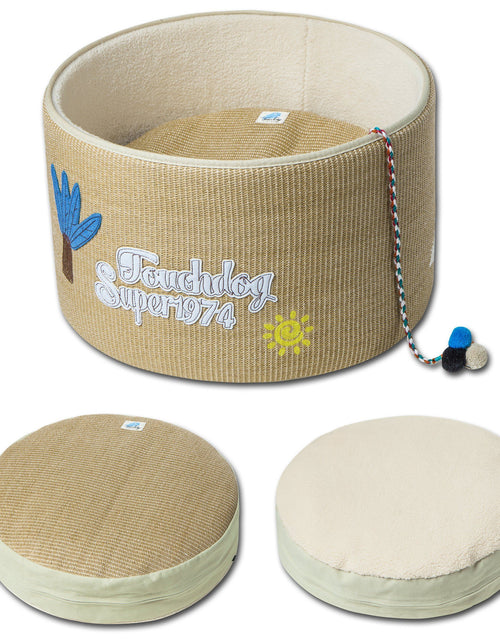 Load image into Gallery viewer, Touchcat 'Claw-ver Nest' Rounded Scratching Cat Bed w/ Teaser Toy

