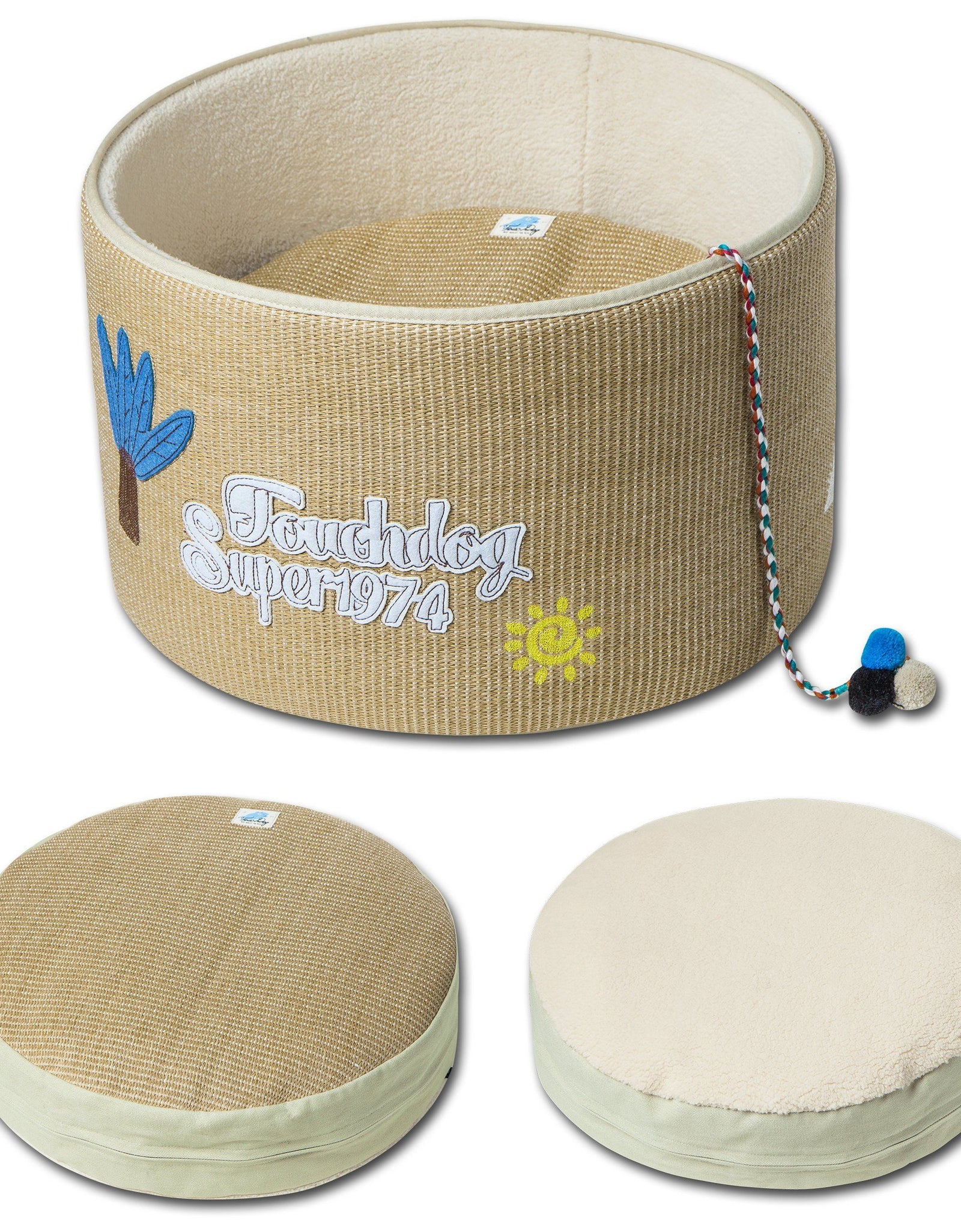 Touchcat 'Claw-ver Nest' Rounded Scratching Cat Bed w/ Teaser Toy