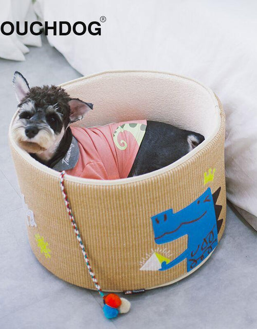Load image into Gallery viewer, Touchcat 'Claw-ver Nest' Rounded Scratching Cat Bed w/ Teaser Toy
