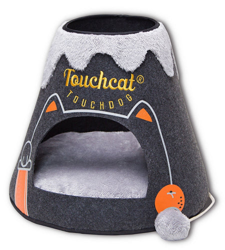 Touchcat ® 'Molten Lava' Triangular Frashion Designer Pet Kitty Cat Bed House Lounge Lounger w/ Hanging Teaser Toy